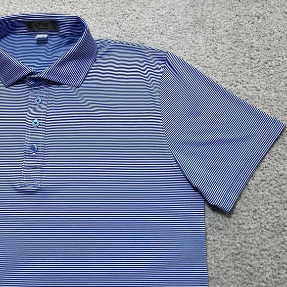 G Fore Polo Shirt Mens Large Blue Stripe Performance Stretch Golf Button - Picture 7 of 12